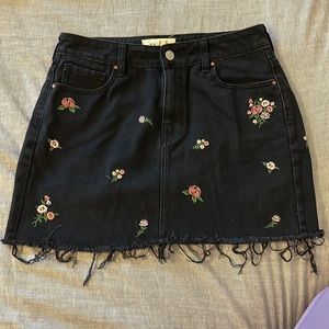 Black Jean Skirt with Floral Print